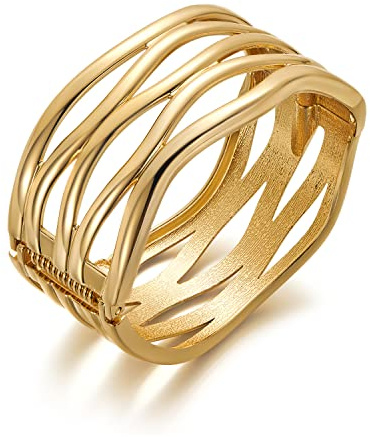 LILIE&WHITE Brazalete Mujer Dorado Abierto con Diseño Ondulado, Estilo Moderno y Ligero, Antialérgico y Brillante, Regalo Sofisticado y Atemporal