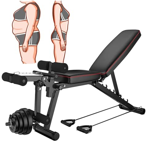 Hantelbank Verstellbare Negativbank Trainingsbank für Zuhause Klappbar Physionics Bauchtrainer Sit up Bank Ganzkörper Krafttraining Langhantelbank mit Beinstrecker Schrägbank Flachbank Kraftstation