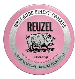 Reuzel Pink Grease Pomade Tenuta Forte, Tenuta Forte, Lucentezza Media, Pomata a Base di Olio, Tenuta Tutto il Giorno, 3,38 oz/95g