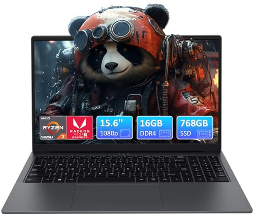 Auusda Gaming Laptop, 16GB DDR4 RAM 768 GB SSD, AMD Ryzen7 5825U CPU(4.5 GHz) 15.6 Zoll Full HD Notebook, Fingerprint Reader, Privacy Shutter, Mini HDMI, USB-C, Webcam, Student/Business Laptop
