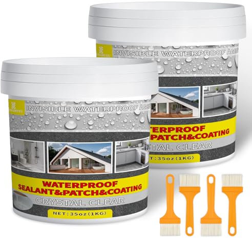 2KG Waterproof Coating Transparent,Membrane d'Étanchéité Waterstop,Joint Etancheite pour l'intérieur et l'extérieur,Agent Imperméable Invisible pour Terrasse,Facade,Toiture et Bain