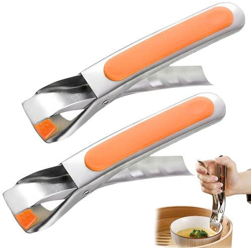 2PCS Stainless Steel Anti-Scalding Hot Bowl Plate Gripper Clips, Kitchen Silicone Tongs, Non-Slip Dish Tongs, Silicone Tong for Air Fryer, Hot Tray Grabber for Kitchen for Plates, Trays(Orange)