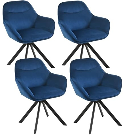Goeurvant Lot de 4 Chaise Pivotante Velours Salle à Manger à 360° avec Accoudoirs Chaise de Cuisine Fauteuil Pieds en Métal pour Salon, Bleu Foncé