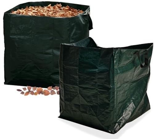 Envenzo Garden Waste Bags – 2 Pack Extra Large 390L Reusable Heavy Duty Sacks with Handles – Waterproof Bags for Leaves, Grass, Branches and Outdoor Rubbish Collection