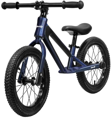 CHOLY Bicicletta da 14 pollici per bambini dai 3 ai 6 anni senza pedali con sedile regolabile, pneumatici e telaio in lega di magnesio, bicicletta da equilibrio leggera per bambini (blu)