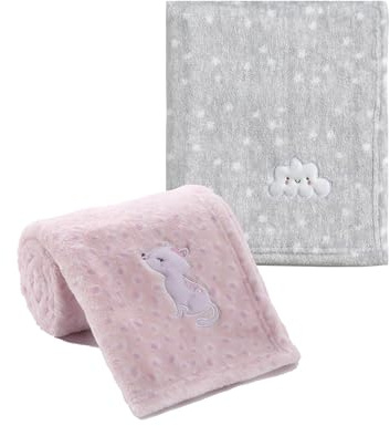 CREVENT 2 x 75 cm x 100 cm, niedliche, gemütliche, Flauschige, warme Babydecken für Säuglinge, Kleinkinder, Bettwäsche, Kinderbett, Kinderwagen – graue Wolke + Katze