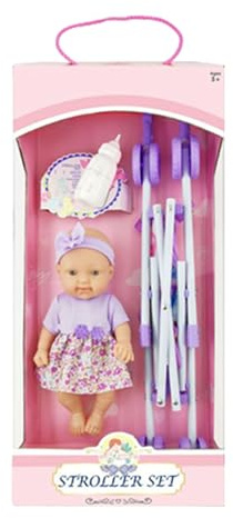Set Passeggino Per Bambole Da 25 Cm Con Bambola Pieghevole Bottiglia, Giocattolo, Gioco Realistico Giochi Di Ruolo, Regalo Compleanno O