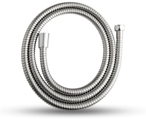 OFFO Tubo Flessibile Doccia 1,6 metri,Tubo Doccia in Acciaio Inox Anti-Torsione e Anti-Piega, Antigoccia, Universale G1/2 Ricambio, Cromo/Argento