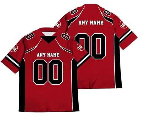 Maglia da Football Americano Personalizzata per Uomo Donne Giovani, Nome Numero Logo Personalizzati Maglia da Rugby Rosso