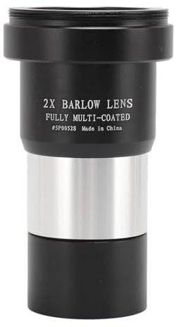 Lente Barlow 2X 1.25in, Ocular Telescopio de Metal Totalmente Recubierto, Lente Barlow de Aleación de Aluminio con Cubiertas Antipolvo, Aumento 2X para Observación Astronómica,