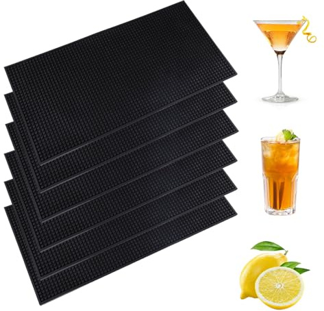 eupdd Alfombrilla de Bar: 6 Piezas 30x15cm Antideslizante de PVC para Secado Rápido de Platos, Goma para Barra, Café, Restaurante y Cocina, Color Negro