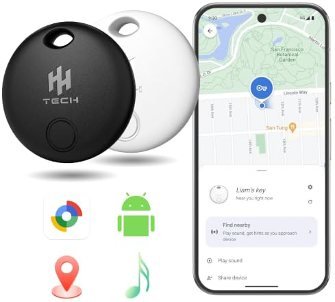 HH-Tech Android Tracker Tag 2 Pack Works with Google Find Hub, Replaceable Battery, Smart Bluetooth Key Tracker Item Finder for Keys, Wallet, Luggage & Bag, Compatible with Android Devices