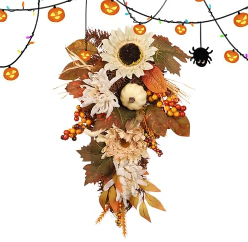 Tacksägelsedagen Dörrkrans 50 Centimeter Lantlig Blomstergirland Dekoration | Säsongskrans med röda och orange bär för Höst & Skörd Halloween Thanksgiving Utomhus Vägg Bord &