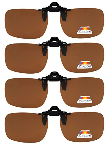 Eyekepper Flip-up Clip-on Sunglasses Polarized 60x43 MM 4-Pack Metal Glasses Clip (Brown)