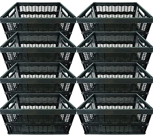 Novaliv Lot de boîtes pliantes pliables et stables - 8 x 30 l - Noir - Caisses à provisions - Boîtes de rangement - Panier de rangement de cuisine