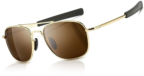 SUNGAIT Herren Militär Sonnenbrille Polarisierte Pilot Style - Bajonett-Tempel (Gold Rahmen/Braun Linse)