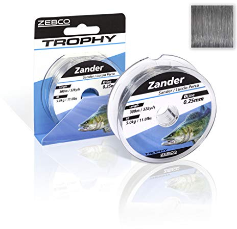 Zebco Qualitäts Trophy Zander monofile Angelschnur Angel Zubehör Zanderschnur, grau, 0,25mm / 5Kg