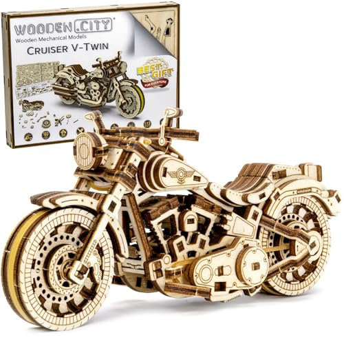 WOODEN.CITY Holzmodellbausatz Cruiser V-Twin, Mechanisch 3D Puzzle, Brettspiele Erwachsene - DIY Spielzeug, Laser Cut Hobby, Dekoration