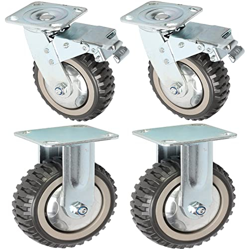 ybaymy Heavy Duty Castor Wheel 150mm Rubbered Trolley Wheels Set of 4 Transport Caster Swivel Castor Load 1000kg Silent Solid Wheel, 2xSwivel with Brakes+2xFixed