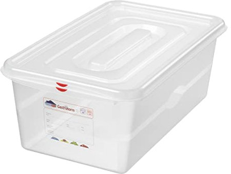 Gastronorm 1/1 - Contenitore alimentare con coperchio denso, 21 litri, 530 x 325 x 150 mm, trasparente