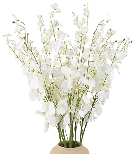 Artificial Orchids Silk Flowers,10 PCS (Each 37'') White Orchids Artificial Flowers Fake Orchid Long Stem Artificial Flowers Fake Silk Flowers for Indoor Outdoor Wedding Home Office Decoration(White)