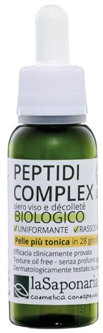 La Saponaria | Siero viso Peptidi Complex con Sacha Inchi, Siero viso ad azione rassodante + tonificante + lift, Agisce in modo efficace e completo sul ringiovanimento del viso e del décolleté, 30ml
