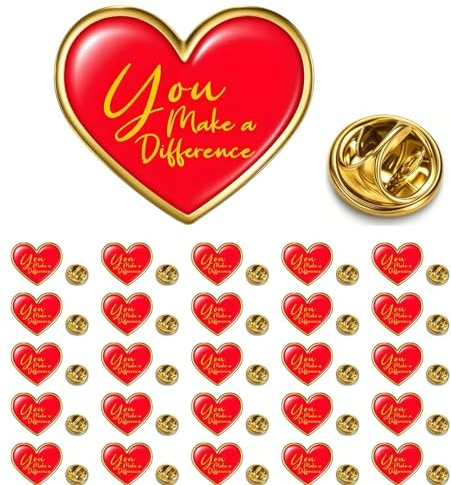HAFILO 25/50/100PCS heart You Make a Difference Pin Motivational Lapel Pins Recognition brooch Pin Encouraging Pin Badges for Employee Nurse Teacher Volunteer Hats Button Pins bulk (25)