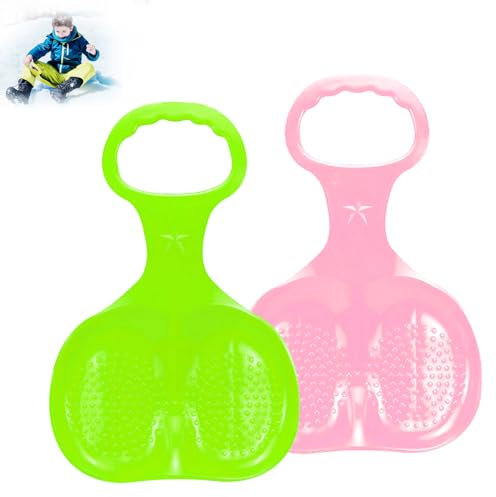 2 Stück Schneerutscher Kinder Rutscher Schlitten Bob Poporutscher Schnee Schlitten Board, Schnee Schlitten mit Griff Schneeteller Schneerutscher für Winter Spielen auf EIS Schnee Gras und Sand (Rosa)