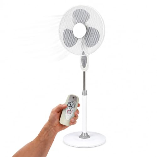 Wintem - Ventilatore a Piantana 40 cm con Telecomando – Altezza Regolabile da 120 a 130 cm – 3 Velocità, Timer 4H e Oscillazione – Piantana Silenziosa 40W (Bianco)