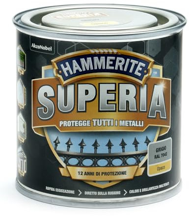 Hammerite Superia smalto metallo antiruggine interno e esterno, Opaco Grigio, 250 ml