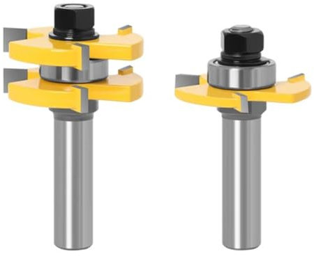 Gasea 2Pcs 1/2-Inch Shank Tongue and Groove Router Bit Set, Adjustable 3 Teeth T Shape Woodworking Milling Cutter Tool