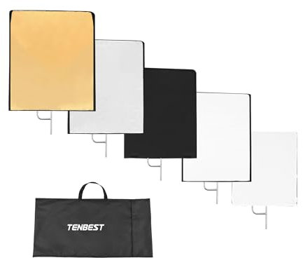 TENBEST Photography Light Reflector Flag Kit, 30x35inches/75x90cm, 4-in-1 Gold/Silver/Black/White Diffuser and Translucent Diffuser, Foldable Stainless Steel Frame