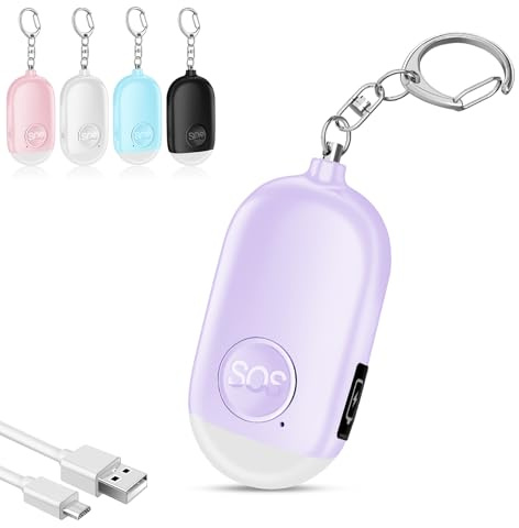 Alarma Personal Autodefensa de Bolsillo Hion - Llavero de Defensa Personal Recargable 130 dB con Iluminación LED para Mujeres, Niños y Personas Mayores - Potente y Confiable(Violeta, 1)