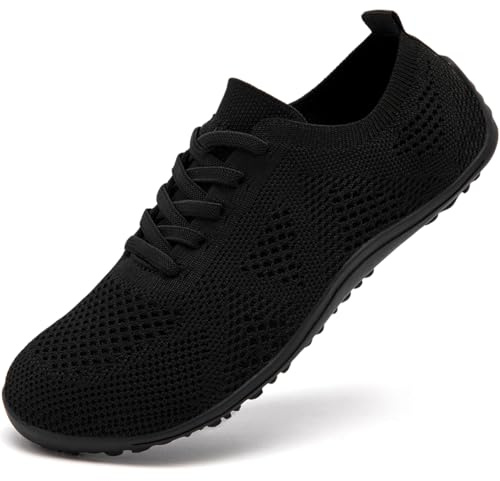 DLWKIPV Women's Barefoot Shoes Walking Sports Zero Drop Sole Running Casual Sneakers Slip On Breathable Soft Fashion House Shoes All_Black Size US 7.5