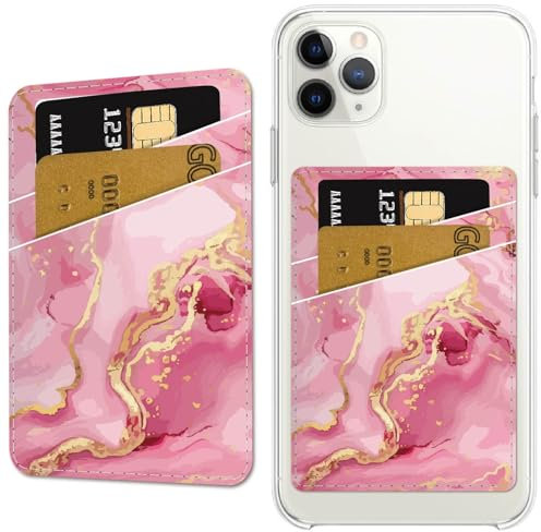 CREATCABIN Tarjetero de Cuero Rosa para Teléfono, Tarjetero Adhesivo para Teléfono Móvil, Tarjetero de Crédito, Adhesivo Doble para la Parte Posterior de la Funda Del Teléfono, Compatible con la Mayor