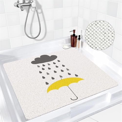 Surwin Alfombra Ducha Antideslizante Cuadrado con Patrón Moderno Alfombrilla Baño de Lufa PVC Suave y Cómoda de Secado Rápido con Orificio de Dreaje, para Ducha Interior (Paraguas,80x80cm)