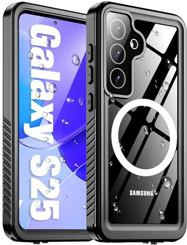 Oterkin Magnetic for Samsung Galaxy S25 Case Waterproof,[IP68 Underwater][MagSafe Compatible] Built-in Camera & Screen Protector[360°Full Body Sealed] Dustproof Shockproof Case for Galaxy S25, Black