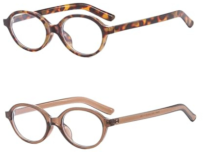 YAMEIZE Ovala glasögon mot blått ljus, retrodesign, plast, unisex - vuxen, leopard+brun