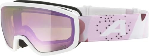 ALPINA SCARABEO JR. Q-LITE - Verspiegelte OTG Skibrille für Kinder, komfortabler Sitz, Mit 100% UV-Schutz, white-rose matt