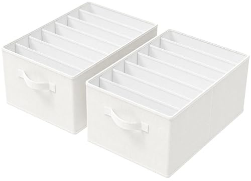 GUOHNHE Juego de 2 Organizador Cajones, Cajas Almacenamiento Plegable de Tela con 7 Compartimentos, para Sujetadores, Calcetines, Corbatas, Blanco, 40 x 30 x 20 cm, XSNY13WL-2