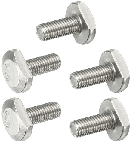 PATIKIL M8 x 20 mm T Slot Bolts, 5 Pcs 304 Stainless Steel Drop-in Bolt T Shape Stud Sliding Screw Metric Thread Hammer Head Bolt for T Track, Silver