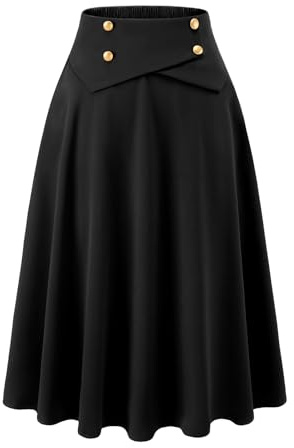 Bbonlinedress Falda plisada vintage para mujer, estilo skater, acampanada, cintura alta, acampanada, para fiesta de té, Negro -, S
