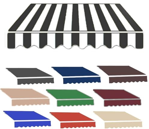 Tessuto di Ricambio Impermeabile per Tende da Sole Telo da Sole Manuale per Tenda a Braccio Telo di Ricambio in Poliestere per Esterno Balcone Patio Esterno(Black white,6.6x5ft/2x1.5m)