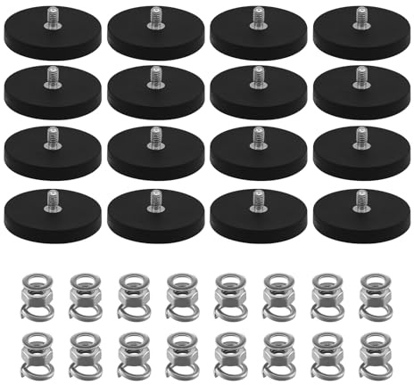 Rubber Coated Magnet, 16Pack Anti-Scratch Neodymium Magnet 10kg Holding Force, 43mm Rubber Coated Mounting Magnets Base with M5 Threaded Studs for Light Bar Mirror Camera Tool