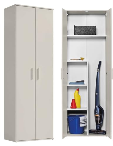 mokebo Mehrzweckschrank Besenschrank Kaschmir (60x180 cm) 'Der Lange' Made in Germany aus Holz auch als Haushaltsschrank Putzschrank Vorratsschrank Grau Beige