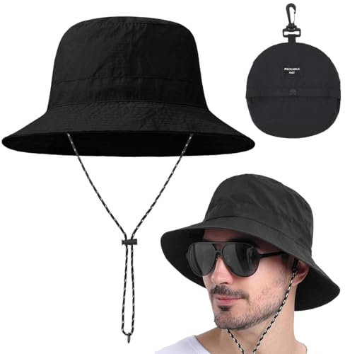 Sombrero de Verano para Mujer, Sombrero de Pescador, Sombrero de Lluvia para Mujer, Sombrero Impermeable, protección Solar, Secado rápido, Sombrero Plegable y Transpirable para Viajar (Negro)