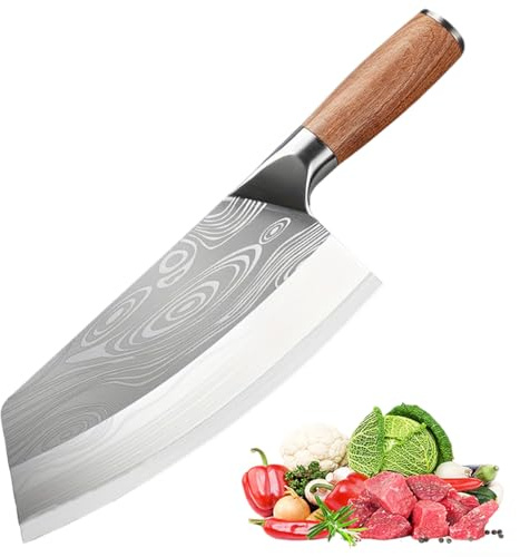 Generisch Damenmesser mit wunderschöner Lasertextur, chinesisches Kochmesser, Holzgriff, Edelstahlmesser, 20 cm Messer, geeignet für Fleisch und Gemüse
