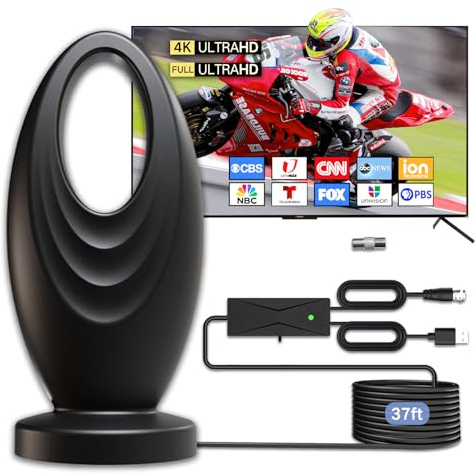 2025 TV Antenna for Smart TV and Old TV, 2200+ Miles Range HD Digital TV Antenna Indoor with 360° Signal Strongest Booster, Supports Local Channels 1080P 4K Reception for Home, RV, Camping (33ft)