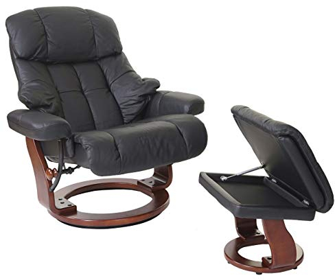 Robas Lund Relaxsessel Calgary XXL mit Hocker, bis 180 kg belastbar, Echtleder schwarz, Gestell Holz walnuss