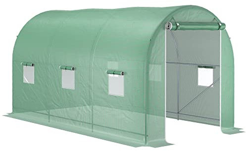 Outsunny Serre de Jardin Tunnel Surface Sol 8 m² 4L x 2l x 2,05H m châssis Tubulaire renforcé Porte zippée 6 fenêtres enroulables Vert
